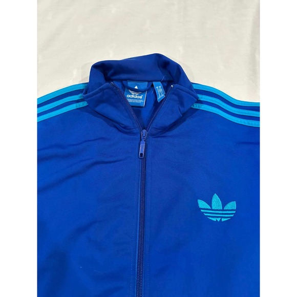 Adidas Track Jacket Blue Teal 3 Stripe Trefoil Logo Full Zip Mens Medium - Picture 2 of 10
